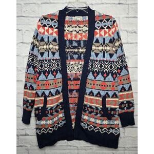 L.L.BEAN women's cotton fair isle western Aztec print knit cardigan MP.